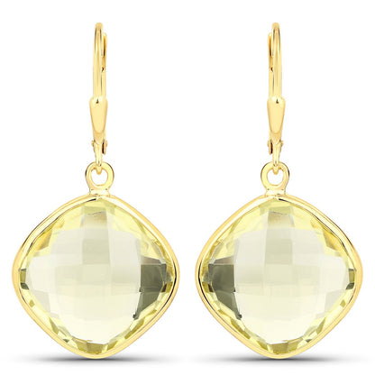 21.40 Carat Genuine Lemon Quartz .925 Sterling Silver Earrings
