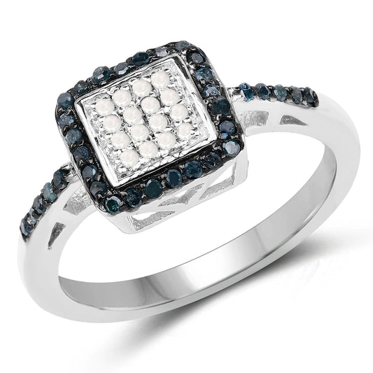 0.28 Carat Genuine Blue Diamond and White Diamond .925 Sterling Silver Ring