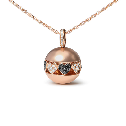Collier avec pendentif en or rose 18 carats et diamants noirs et blancs de 0,38 carat, motif cœur filigrané et grappe, 45,7 cm (couleur noire et G-H, pureté SI1-SI2)