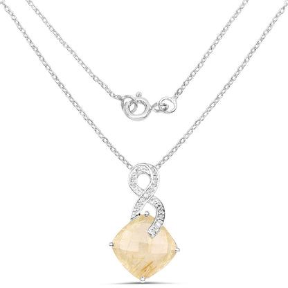 8.81 Carat Genuine Golden Rutile and White Diamond .925 Sterling Silver Pendant