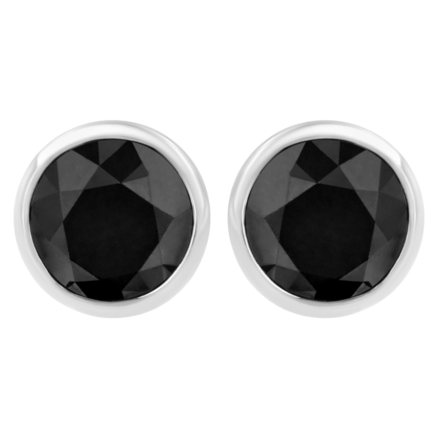 .925 Sterling Silver 4.00 Cttw Round Brilliant-Cut Black Diamond Bezel-Set Stud Earrings with Screw Backs (Fancy Color-Enhanced, I2-I3 Clarity)
