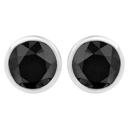.925 Sterling Silver 4.00 Cttw Round Brilliant-Cut Black Diamond Bezel-Set Stud Earrings with Screw Backs (Fancy Color-Enhanced, I2-I3 Clarity)