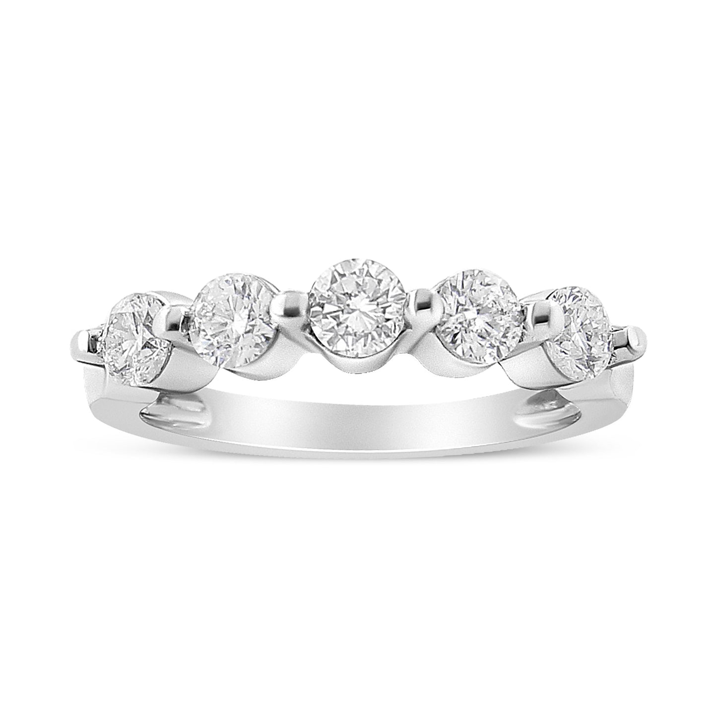 14K White Gold 1.00 Cttw Brilliant Round Cut Diamond 5-Stone Band Ring (H-I Color, SI2-I1 Clarity) - Ring Size 7