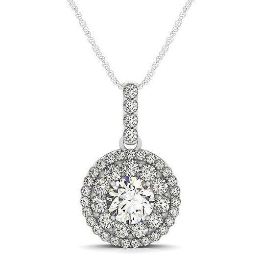 Pendentif rond avec halo de diamants en or blanc 14 carats (poids total en carats : 1,25)