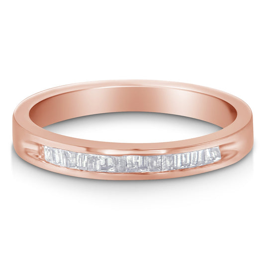 10K Rose Gold over .925 Sterling Silver 1/5 Cttw Diamond Channel-Set Stackable Band Ring (H-I Color, I1-I2 Clarity) - Size 6 3/4