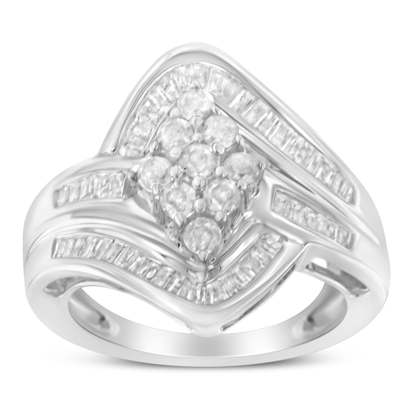 10K White Gold Diamond Bypass Cluster Ring (1 Cttw, I-J Color, I2-I3 Clarity) - Size 7