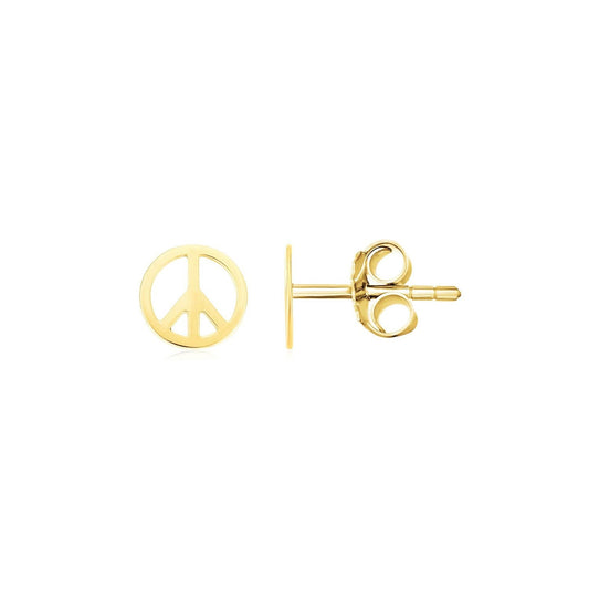 Boucles d'oreilles clous en or jaune 14 carats avec signes de la paix