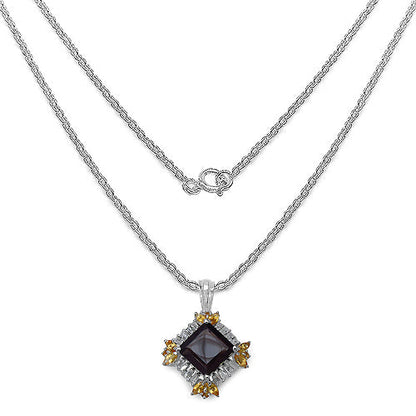 6.27 Carat Genuine Smoky Quartz, Citrine & White Topaz .925 Sterling Silver Pendant