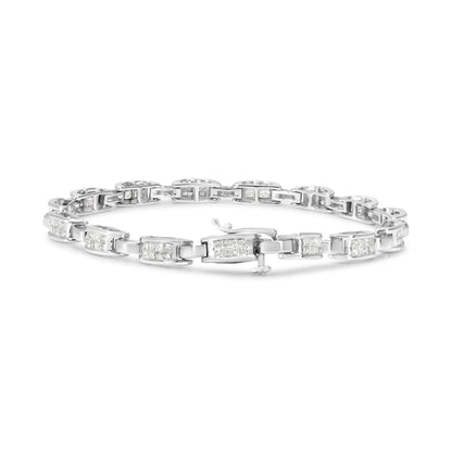 14K White Gold 2.0 Cttw Princess Cut Invisible Set Diamond Rectangular Link Bracelet (I-J Color, I1-I2 Clarity) - 7.25"