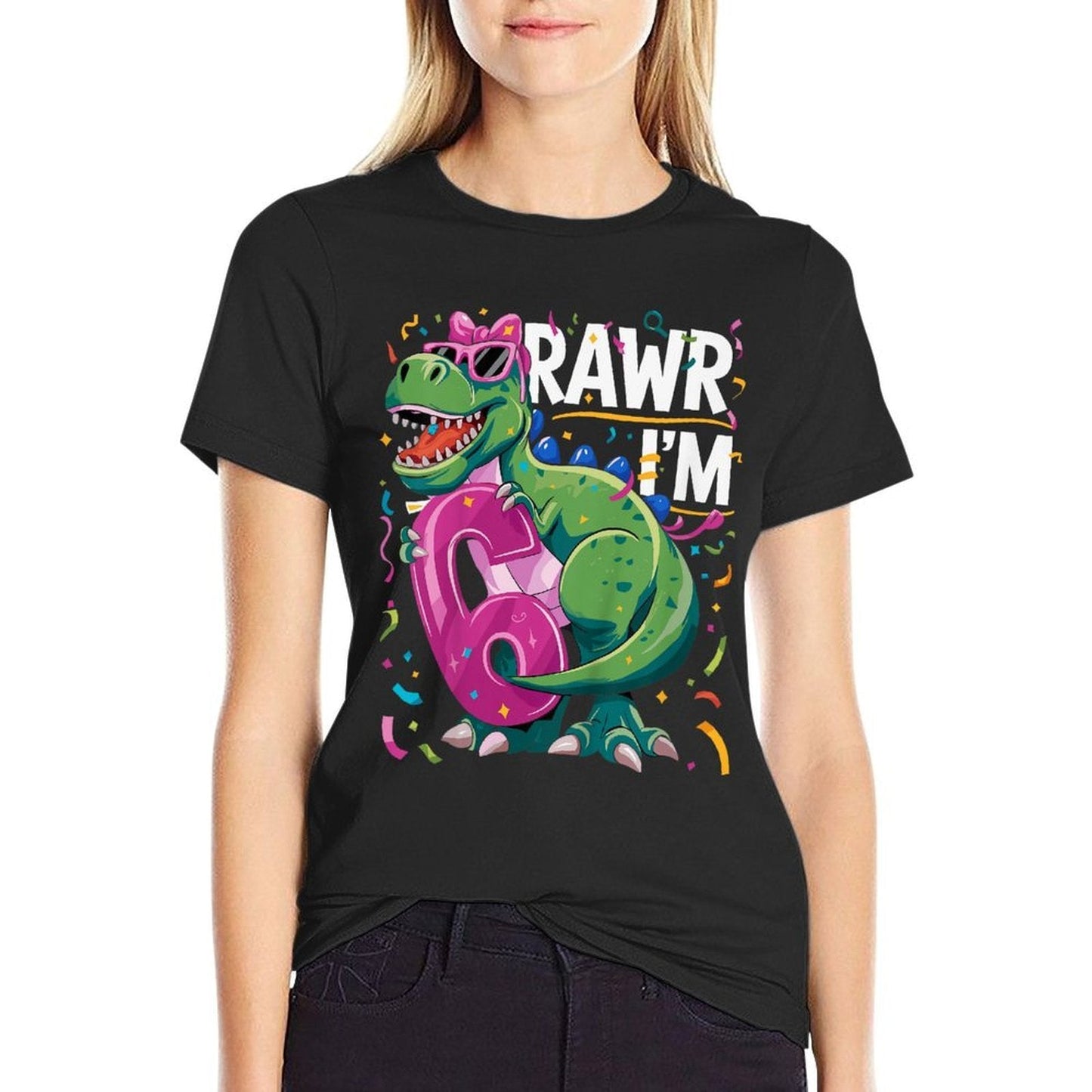 Kids 6 Year Old T Rex Dinosaur 6nd Birthday Girl  High-quality Stitching T-Shirt