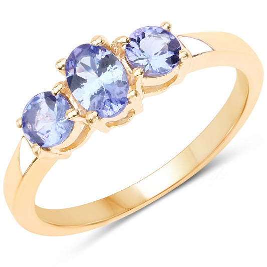 Bague en argent sterling 925 plaqué or jaune 18 carats avec tanzanite véritable de 0,90 carat