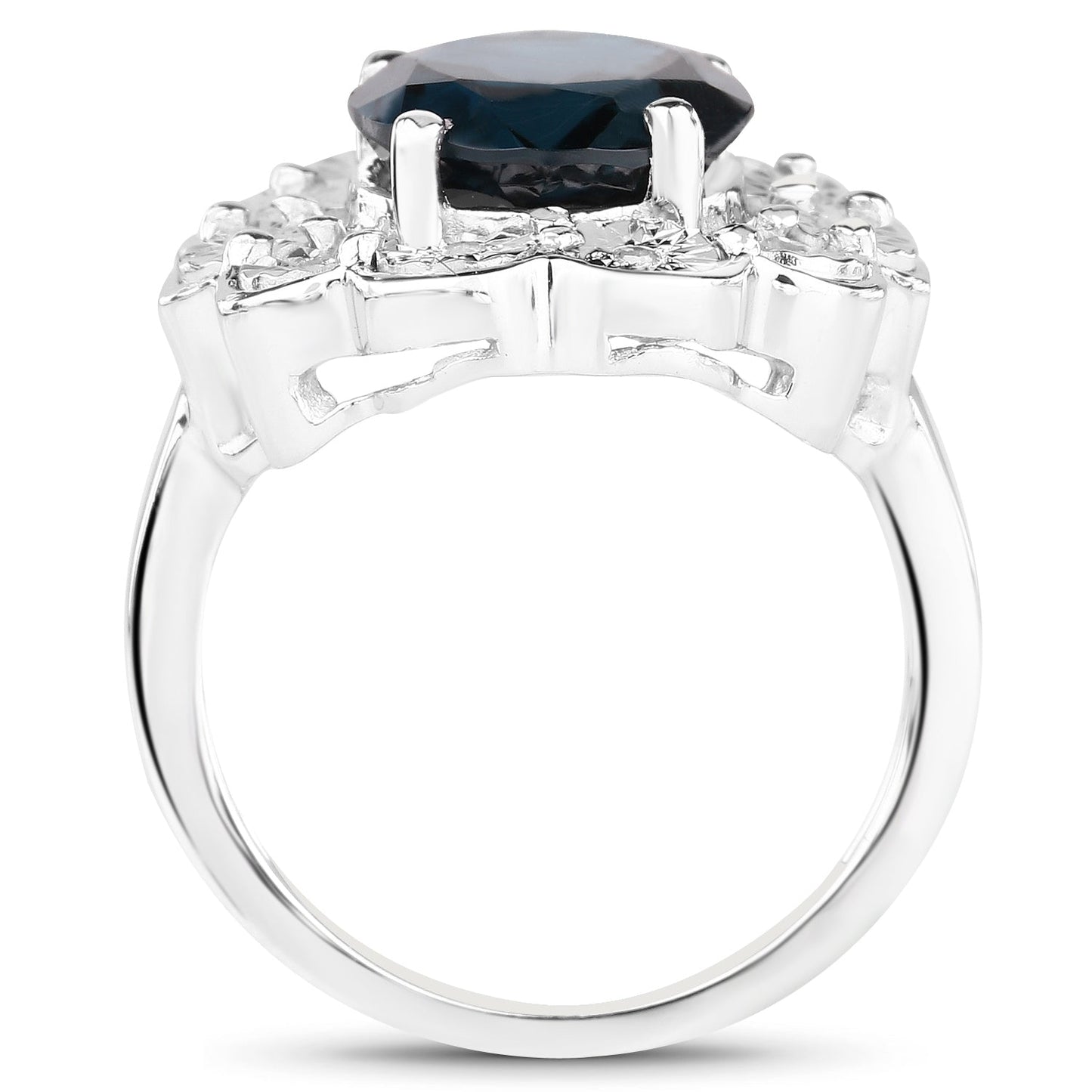 5.11 Carat Genuine London Blue Topaz and White Diamond .925 Sterling Silver Ring