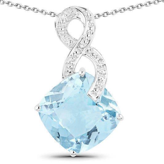 Pendentif 11,95 carats en topaze bleue véritable et topaze blanche en argent sterling 925