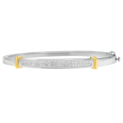 14K Two-Toned Gold Princess Cut Diamond Fashion Bangle (1 cttw, H-I Color, SI1-SI2 Clarity)