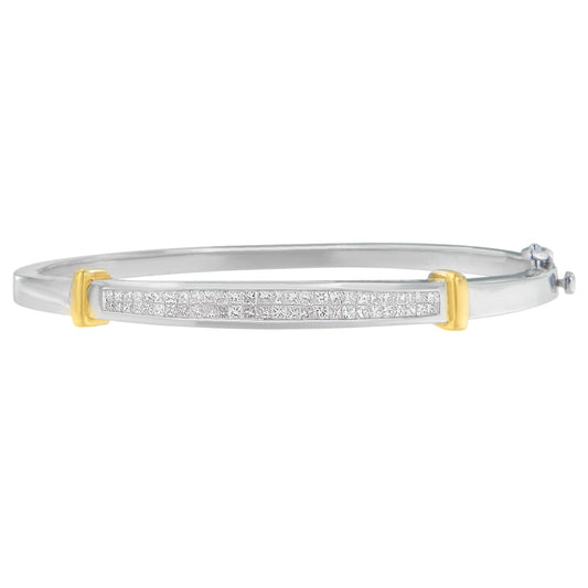 Bracelet jonc en or bicolore 14K avec diamants taille princesse (1 carat total, couleur H-I, clarté SI1-SI2)