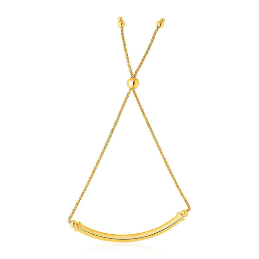 Bracelet lariat en or jaune 14 carats avec barrette incurvée polie
