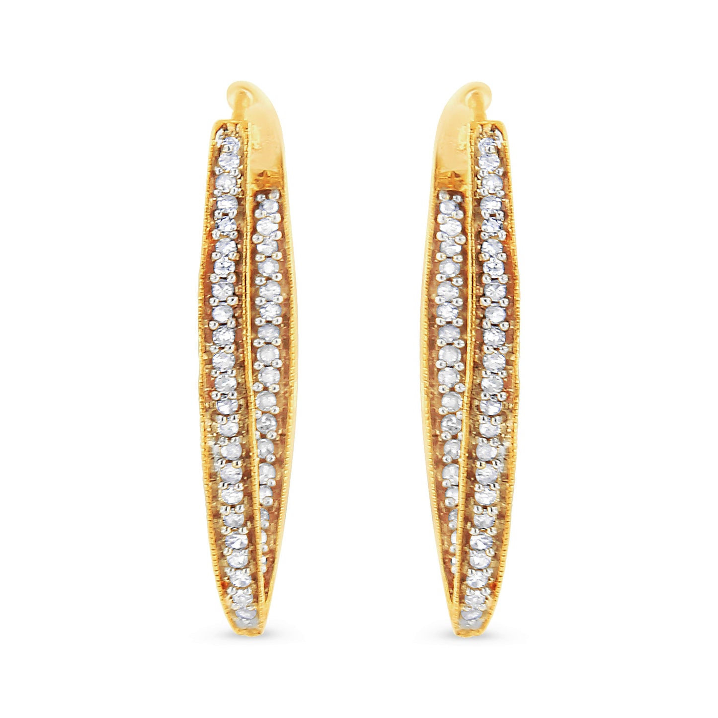 10K Yellow Gold 1/2 Cttw Round-Cut Diamond Modern Hoop Earrings (I-J Color, I2-I3 Clarity)