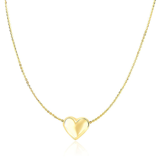 Collier chaîne en or jaune 14 carats avec pendentif cœur gonflé coulissant
