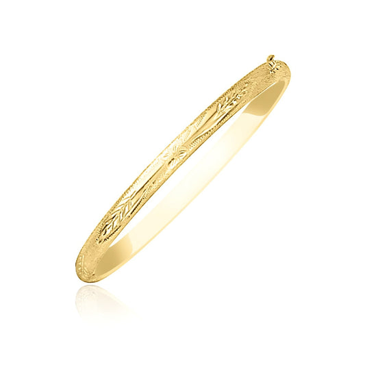 Bracelet joncs florentin motif botanique en or jaune 10K