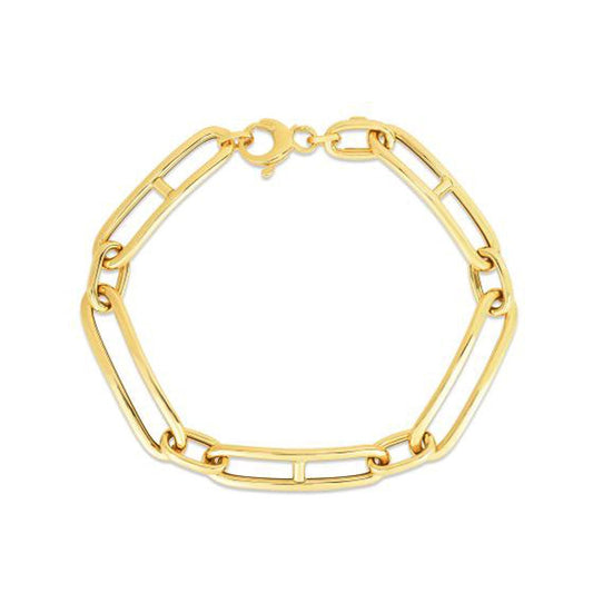 Bracelet maille marine alternée allongée en or jaune 14 carats de 7 1/4 pouces (7,40 mm)