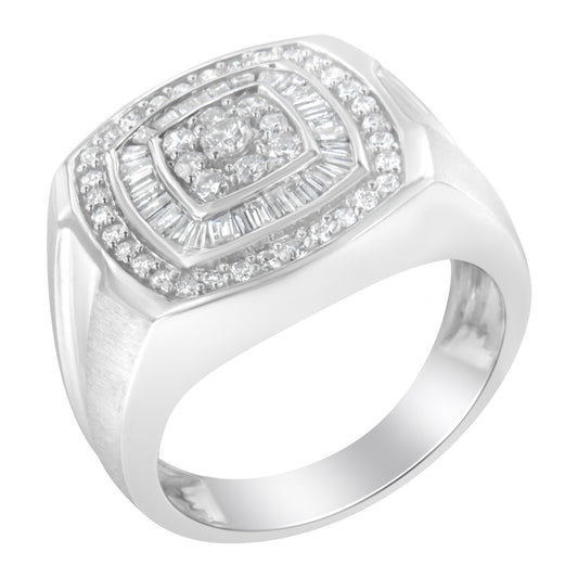 Bague pour homme en or blanc 14 carats et diamants 1 CTTW