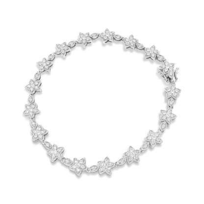 14K White Gold 1 1/5 Cttw Round Diamond Flower Blossom Link Bracelet (H-I Color, SI1-SI2 Clarity) - Size 7"