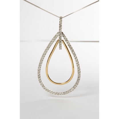 14K Two-Tone Gold Round Cut Diamond Double Burst Pendant Necklace (1.00 cttw, H-I Color, SI2-I1 Clarity)