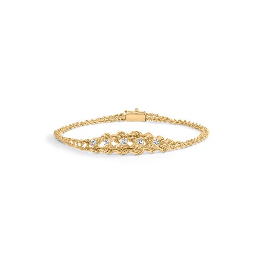 Bracelet 7" en or jaune 10K serti de diamants ronds 1/4 Cttw (couleur H-I, pureté I1-I2) style chaîne corde tressée