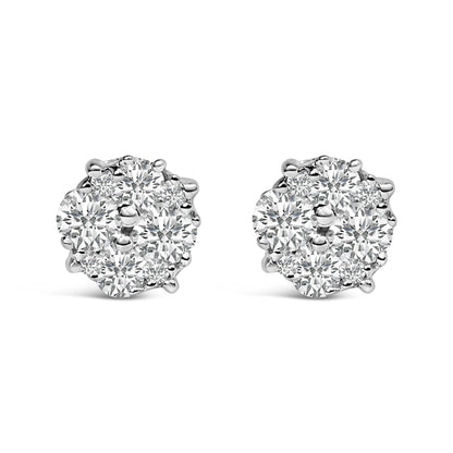.925 Sterling Silver 1/2 cttw Prong Set Round-Cut Diamond Cluster Stud Earring (I-J Color, I2-I3 Clarity)