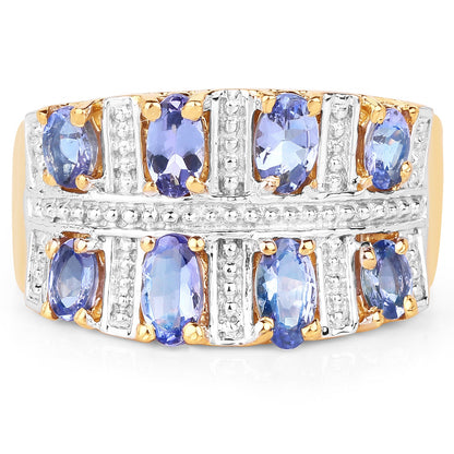 14K Yellow Gold Plated 1.68 Carat Genuine Tanzanite .925 Sterling Silver Ring