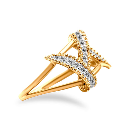 14K Yellow Gold Plated .925 Sterling Silver 1/4 Cttw Diamond Interlocking Bypass Ring (I-J Color, I1-I2 Clarity) - Size 7