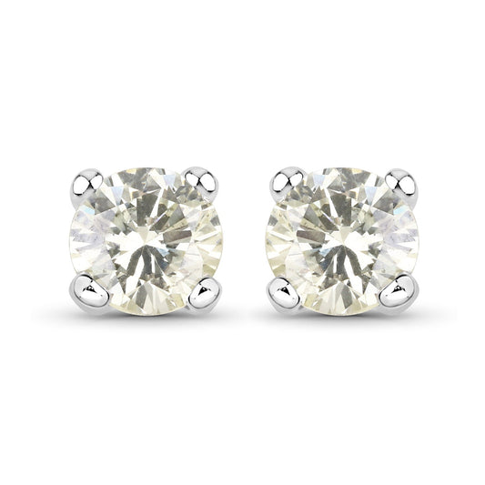 0.71 Carat Genuine White Diamond 14K White Gold Earrings