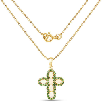 14K Yellow Gold Plated 3.11 Carat Genuine Ethiopian Opal and Chrome Diopside .925 Sterling Silver Pendant