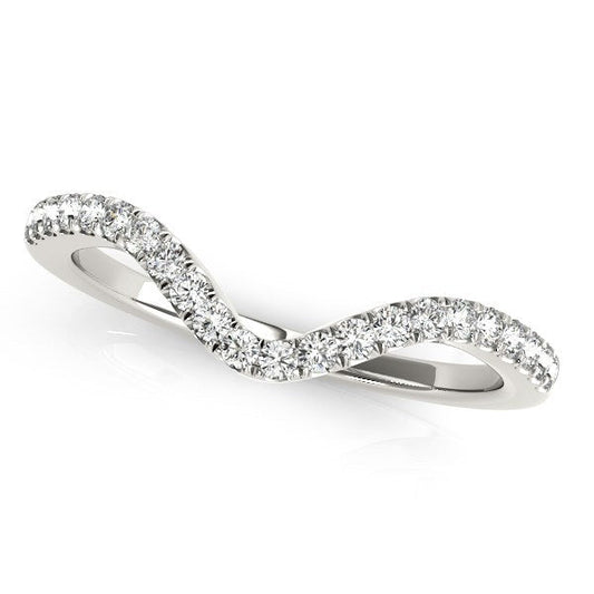 Bague de mariage en or blanc 14 carats, design ondulé, diamants ronds (poids total 1/6 carat)