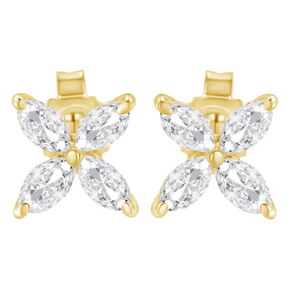 14K White Gold 1/2 Cttw Marquise Diamond 8 Stone Floral Leaf Stud Earrings (H-I Color, SI1-SI2 Clarity)
