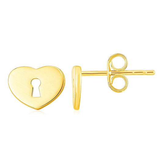 Boucles d'oreilles clous en forme de cœur cadenas en or jaune 14 carats