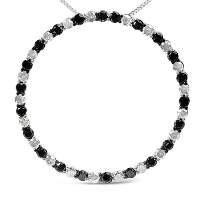 .925 Sterling Silver 3.0 Cttw Alternating Black and White Diamond Open Hoop Circle Pendant Necklace (H-I Color, I3 Clarity) - 18" Inches