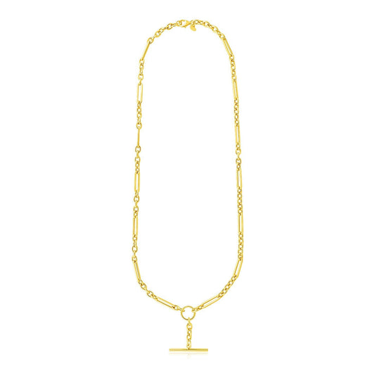 Collier à maillons ovales et ronds alternés en or jaune 14 carats avec fermoir toggle