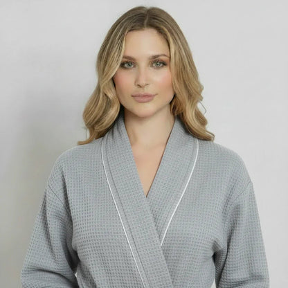 Women’s Waffle Piping Bathrobe – Lightweight Spa-Style Comfort