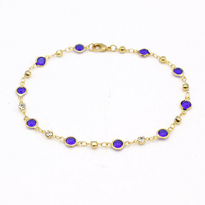 18K Gold Blue Crystal Ankle Bracelet