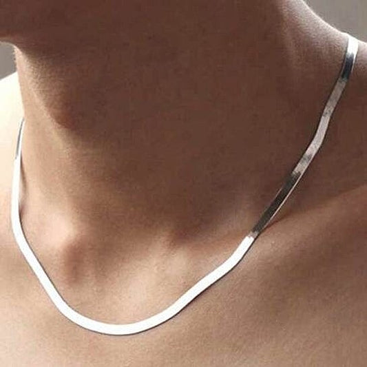 RMZ Gold NYC Italian Unisex 14K White Gold Plated Herringbone Flat Necklace – 24''