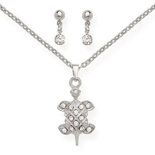 RMZ GOLD NYC White Turtle Pendant & Earring Set – Silver-Filled, High Polish Finish, Perfect for All Ages
