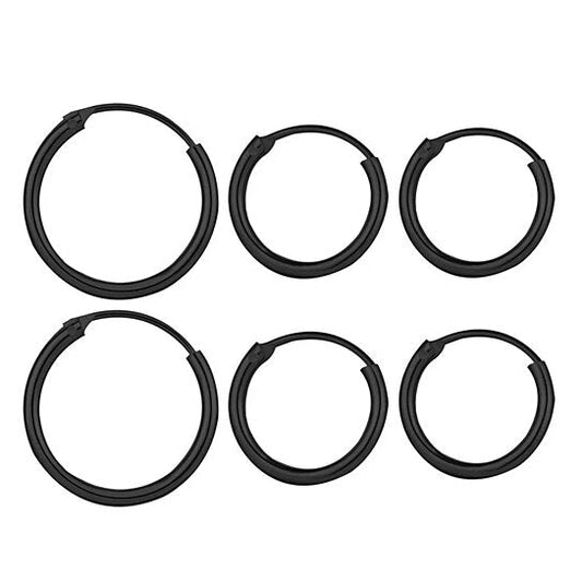 RMZ GOLD NYC Italian Black Endless Hoop Earrings (3 Pairs)