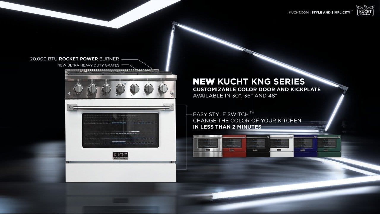 Kucht 48" Propane Range in Stainless Steel, Red Doors, KNG481/LP-R