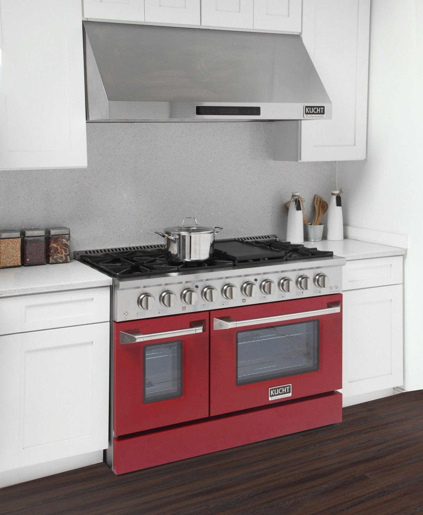 Kucht 48" Propane Range in Stainless Steel, Red Doors, KNG481/LP-R