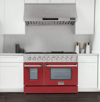 Kucht 48" Propane Range in Stainless Steel, Red Doors, KNG481/LP-R