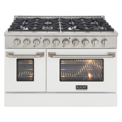 Kucht 48" Propane Range in Stainless Steel, White Doors, KNG481/LP-W