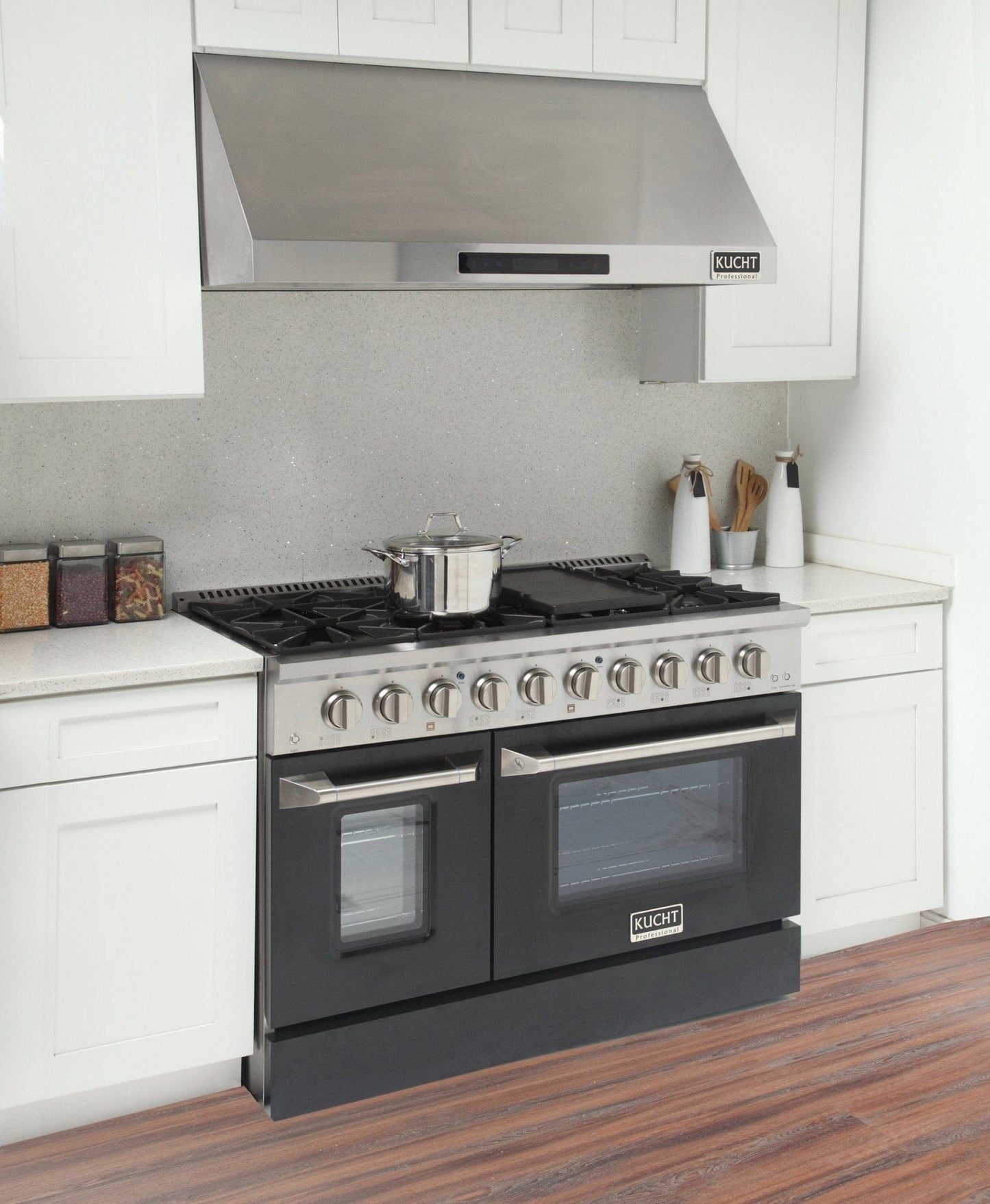 Kucht 48" Propane Range, Stainless Steel, Black Doors, KNG481/LP-K