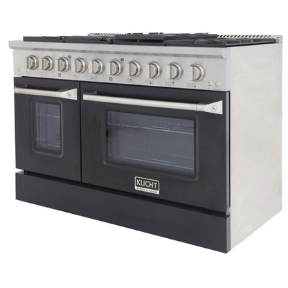 Kucht 48" Propane Range, Stainless Steel, Black Doors, KNG481/LP-K