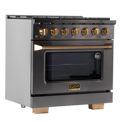 Kucht Gemstone Professional 36 in. 5.2 cu. ft. Natural Gas Range with Sealed Burners and Convection Oven in Titanium Stainless Steel KEG363